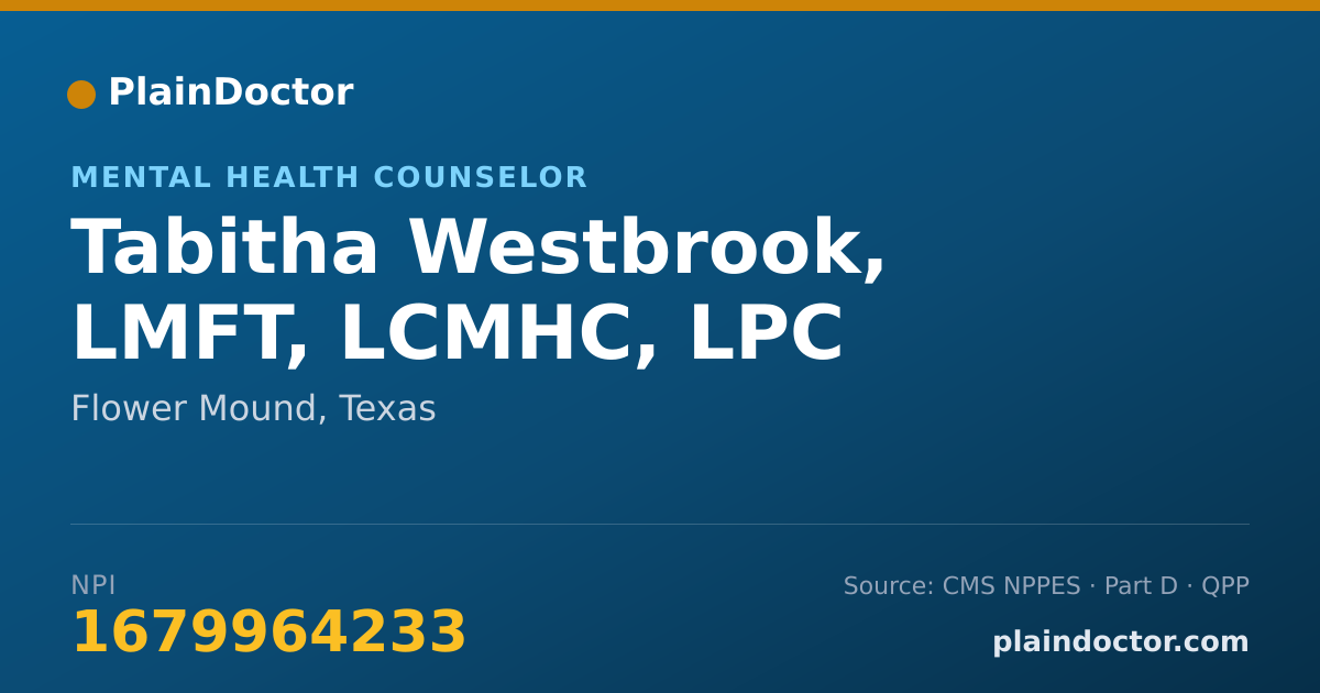 Shareable card for Tabitha Westbrook, LMFT, LCMHC, LPC - Mental Health Counselor, Flower Mound, TX