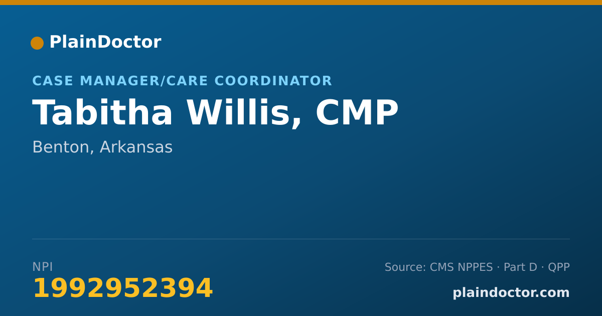 Shareable card for Tabitha Willis, CMP - Case Manager/Care Coordinator, Benton, AR