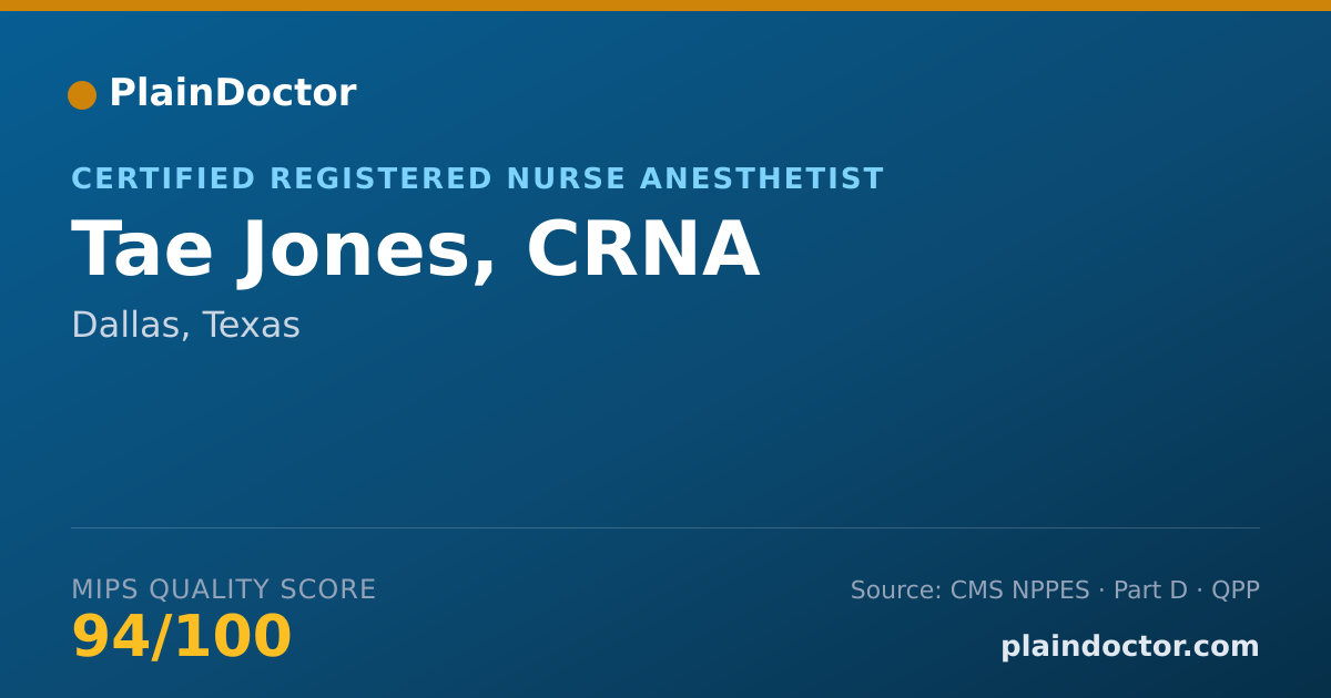 Shareable card for Tae Jones, CRNA - Certified Registered Nurse Anesthetist, Dallas, TX