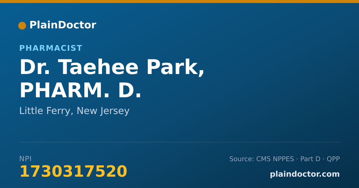 Shareable card for Taehee Park, PHARM. D. - Pharmacist, Little Ferry, NJ