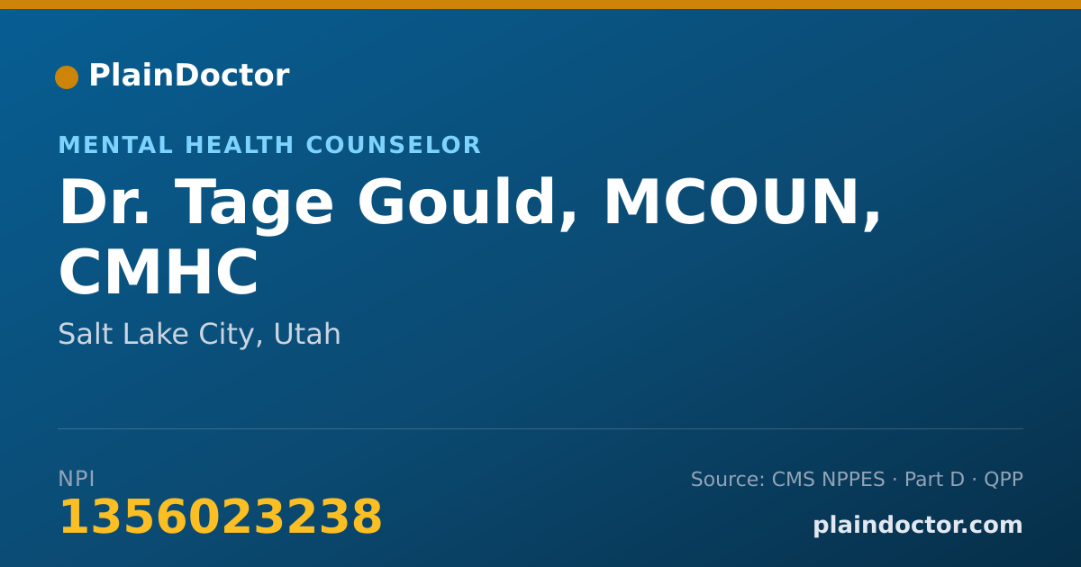 Shareable card for Tage Gould, MCOUN, CMHC - Mental Health Counselor, Salt Lake City, UT