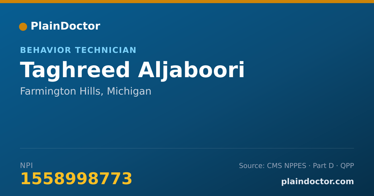 Shareable card for Taghreed Aljaboori - Behavior Technician, Farmington Hills, MI