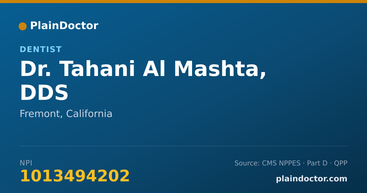 Shareable card for Tahani Al Mashta, DDS - Dentist, Fremont, CA