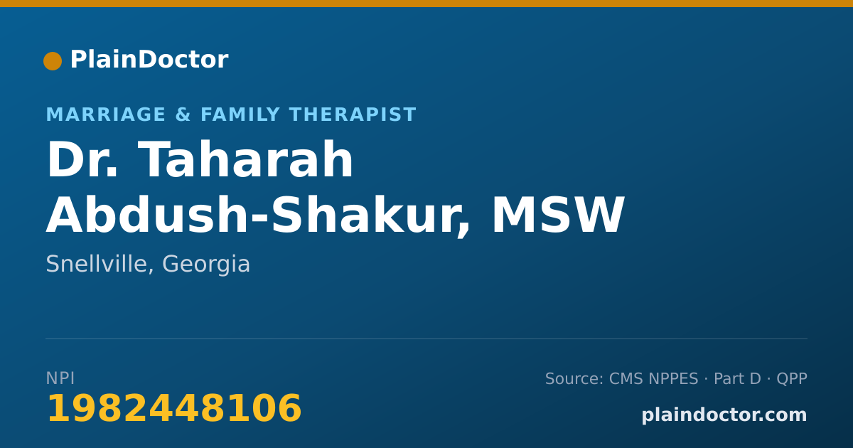 Shareable card for Taharah Abdush-Shakur, MSW - Marriage & Family Therapist, Snellville, GA