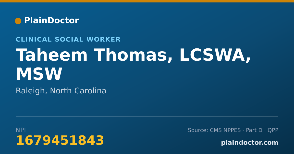 Shareable card for Taheem Thomas, LCSWA, MSW - Clinical Social Worker, Raleigh, NC