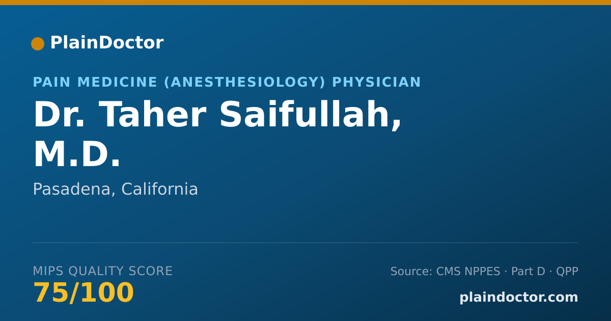 Shareable card for Taher Saifullah, M.D. - Pain Medicine (Anesthesiology) Physician, Pasadena, CA