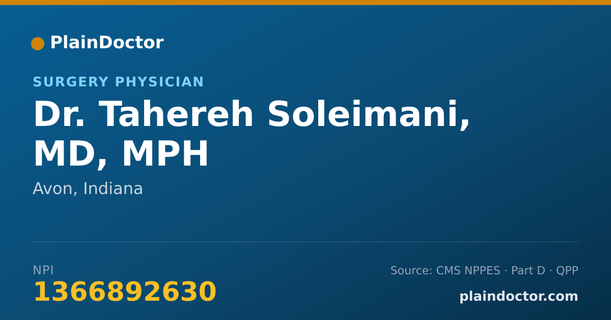 Shareable card for Tahereh Soleimani, MD, MPH - Surgery Physician, Avon, IN
