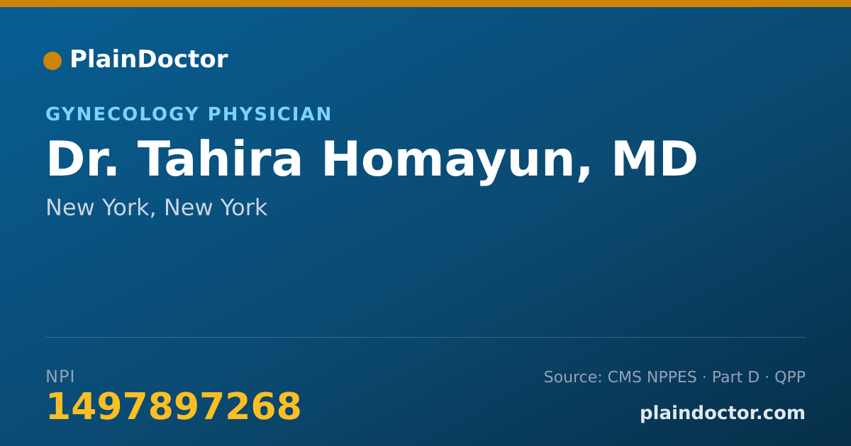 Shareable card for Tahira Homayun, MD - Gynecology Physician, New York, NY