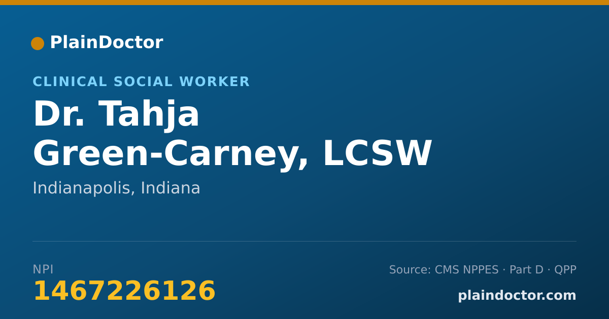 Shareable card for Tahja Green-Carney, LCSW - Clinical Social Worker, Indianapolis, IN