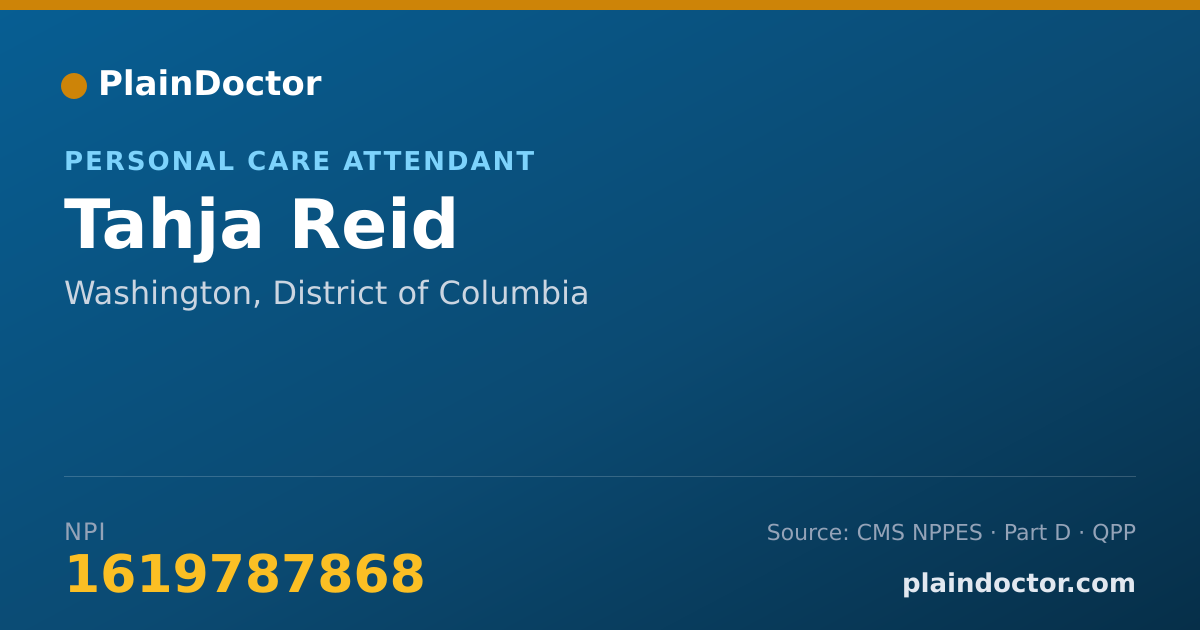 Shareable card for Tahja Reid - Personal Care Attendant, Washington, DC