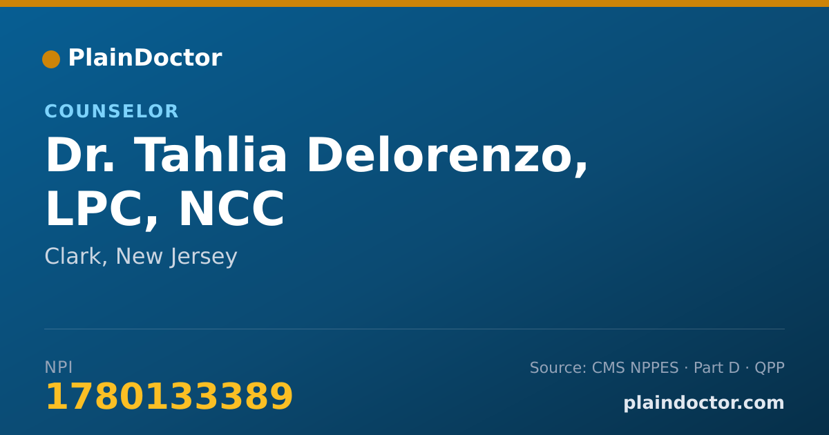 Shareable card for Tahlia Delorenzo, LPC, NCC - Counselor, Clark, NJ