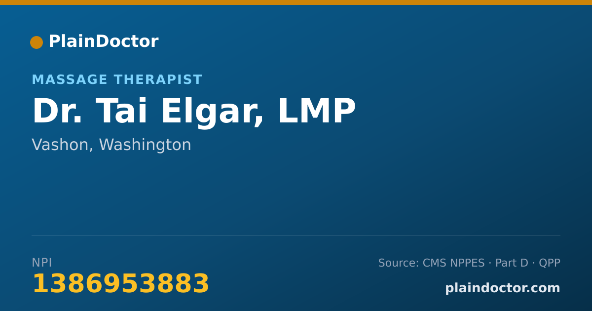 Shareable card for Tai Elgar, LMP - Massage Therapist, Vashon, WA