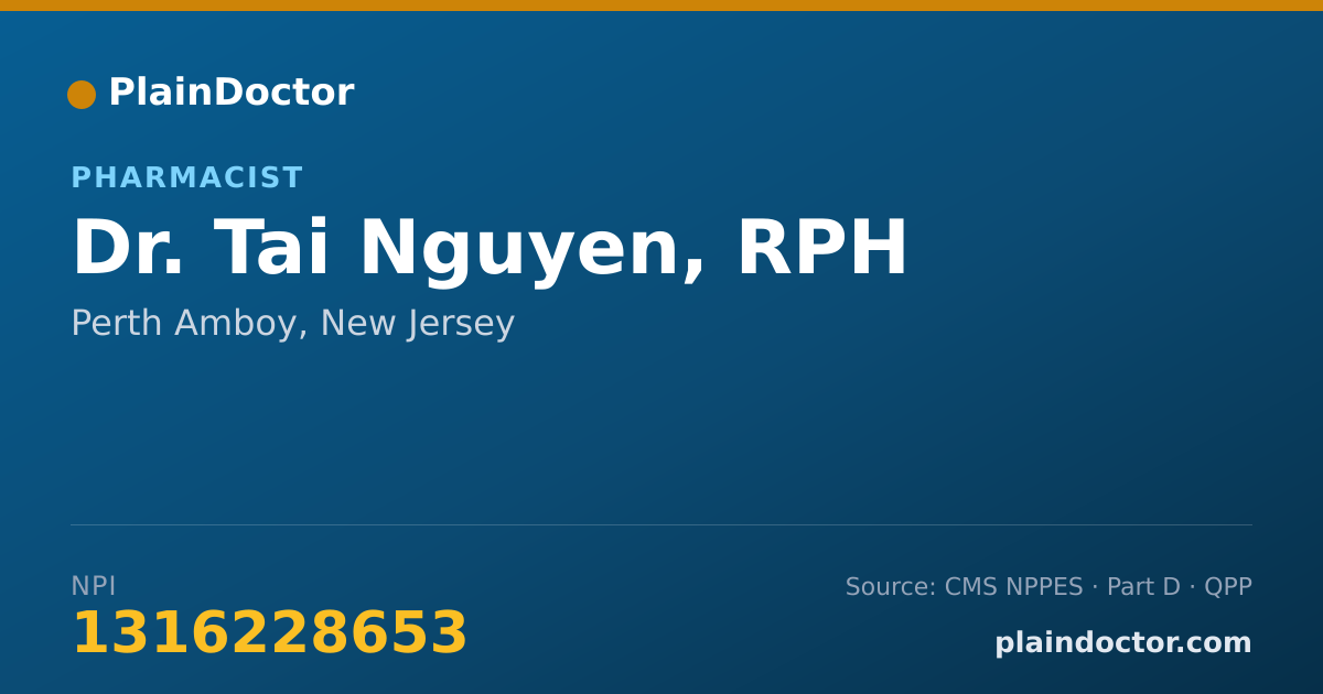 Shareable card for Tai Nguyen, RPH - Pharmacist, Perth Amboy, NJ