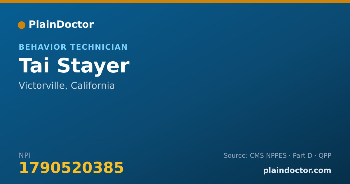 Shareable card for Tai Stayer - Behavior Technician, Victorville, CA