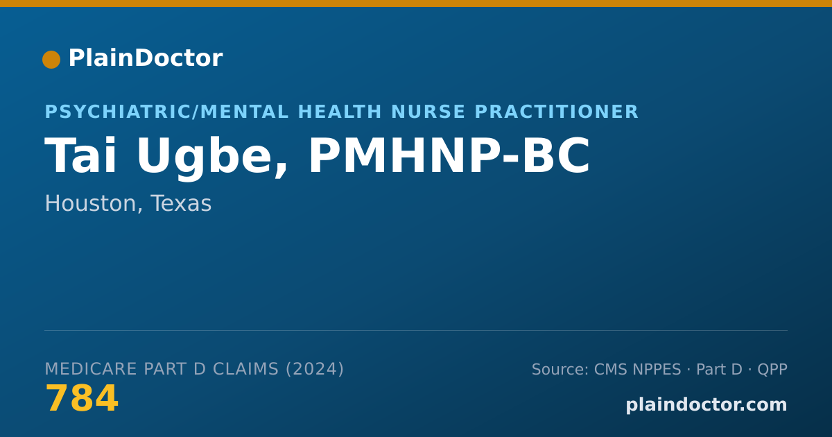Shareable card for Tai Ugbe, PMHNP-BC - Psychiatric/Mental Health Nurse Practitioner, Houston, TX