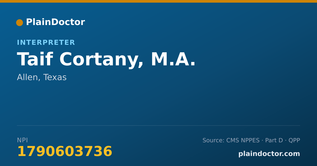 Shareable card for Taif Cortany, M.A. - Interpreter, Allen, TX
