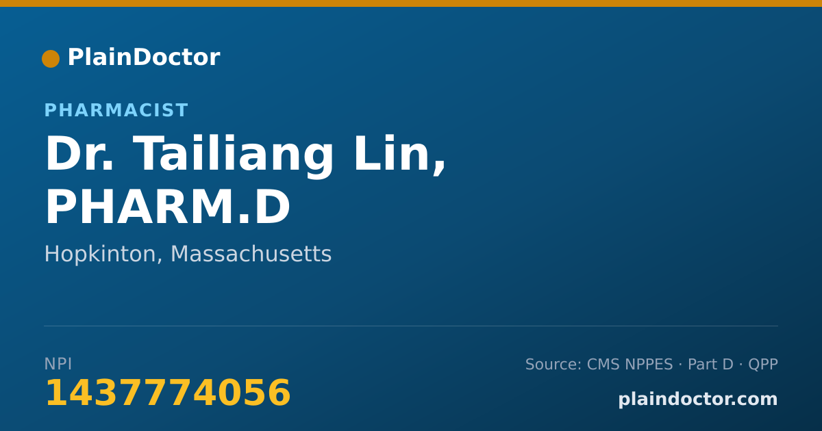 Shareable card for Tailiang Lin, PHARM.D - Pharmacist, Hopkinton, MA