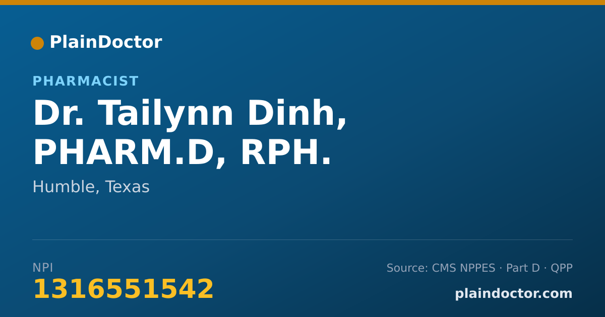 Shareable card for Tailynn Dinh, PHARM.D, RPH. - Pharmacist, Humble, TX