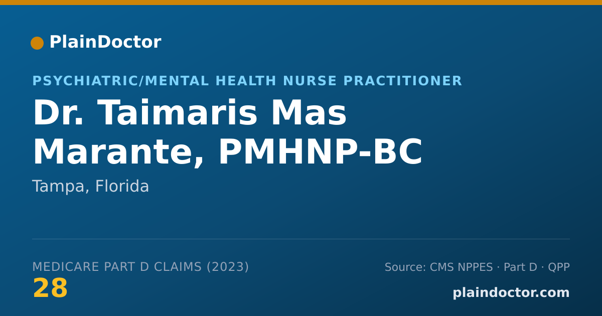 Shareable card for Taimaris Mas Marante, PMHNP-BC - Psychiatric/Mental Health Nurse Practitioner, Tampa, FL