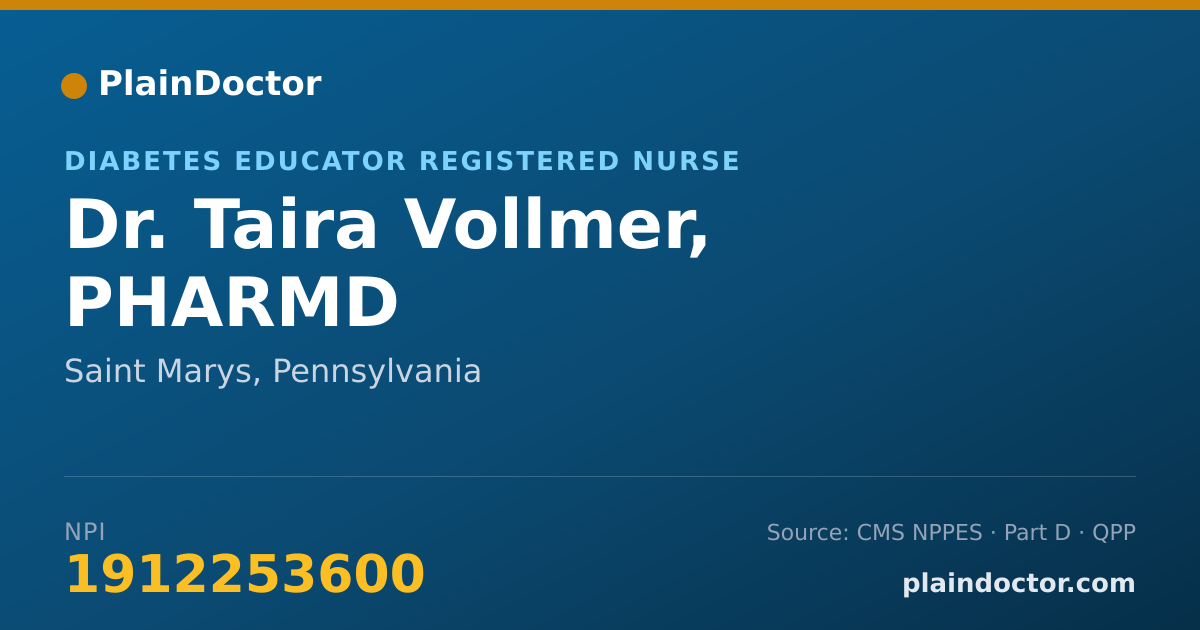 Shareable card for Taira Vollmer, PHARMD - Diabetes Educator Registered Nurse, Saint Marys, PA