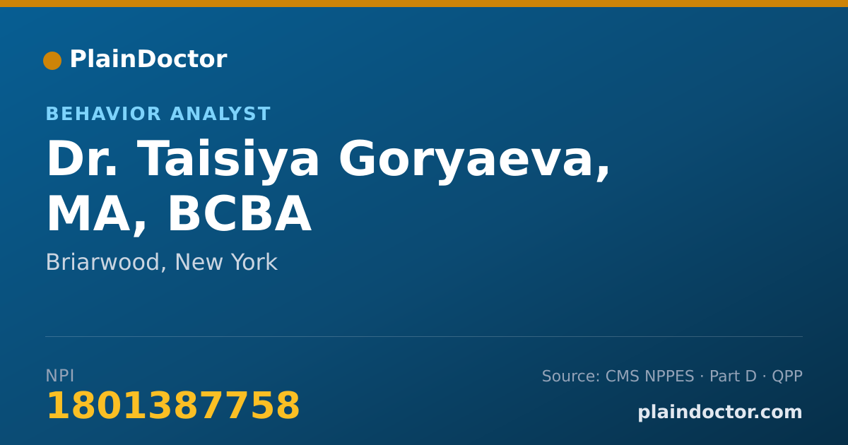 Shareable card for Taisiya Goryaeva, MA, BCBA - Behavior Analyst, Briarwood, NY