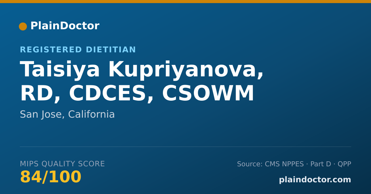 Shareable card for Taisiya Kupriyanova, RD, CDCES, CSOWM - Registered Dietitian, San Jose, CA