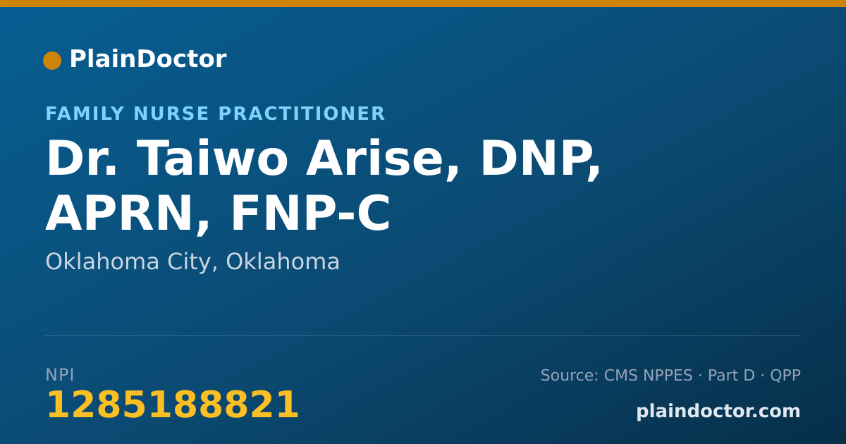 Shareable card for Taiwo Arise, DNP, APRN, FNP-C - Family Nurse Practitioner, Oklahoma City, OK