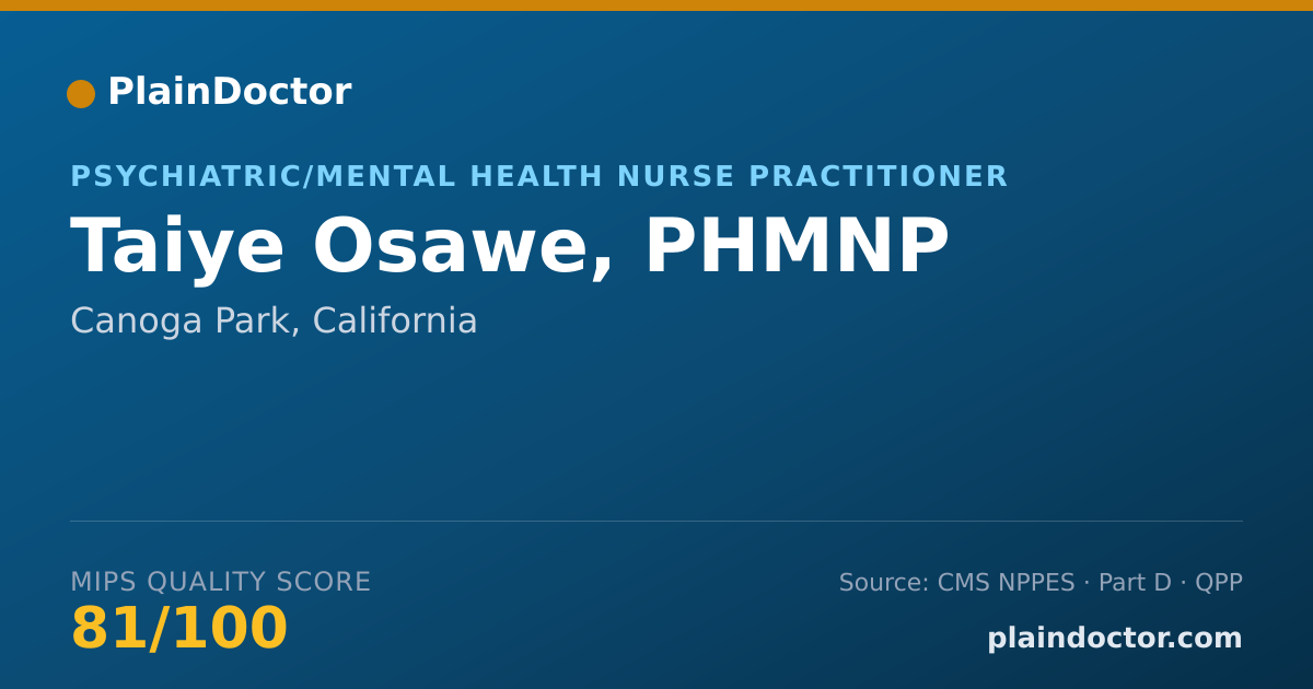 Shareable card for Taiye Osawe, PHMNP - Psychiatric/Mental Health Nurse Practitioner, Canoga Park, CA