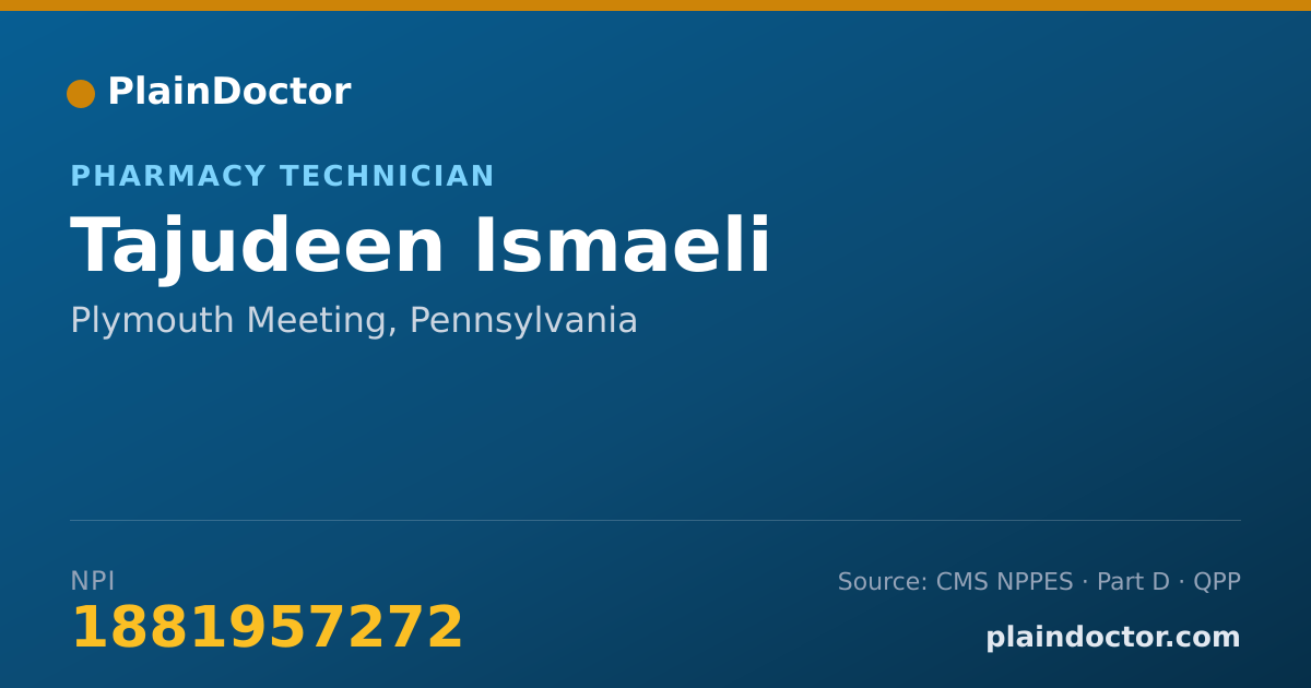 Shareable card for Tajudeen Ismaeli - Pharmacy Technician, Plymouth Meeting, PA