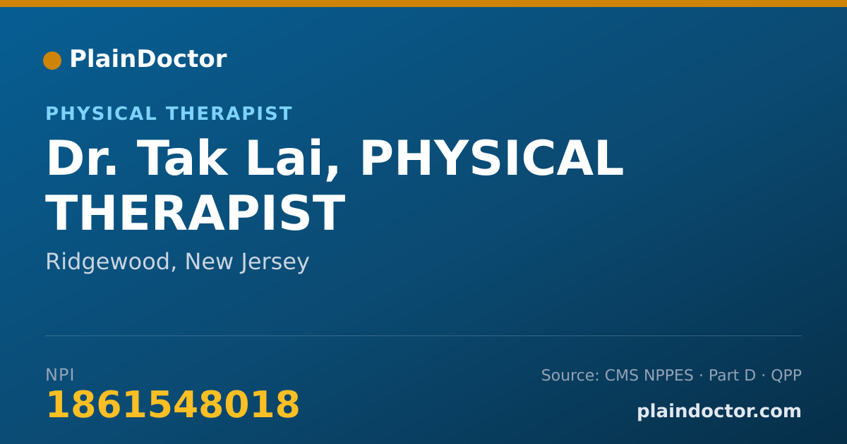 Shareable card for Tak Lai, PHYSICAL THERAPIST - Physical Therapist, Ridgewood, NJ