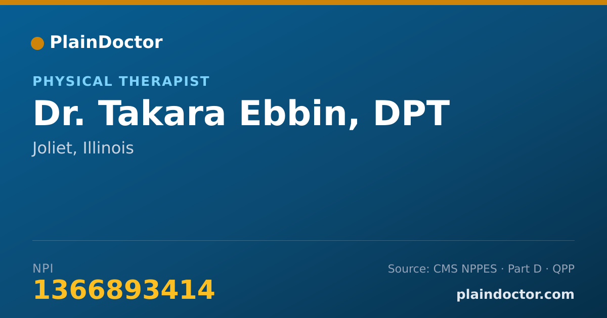 Shareable card for Takara Ebbin, DPT - Physical Therapist, Joliet, IL