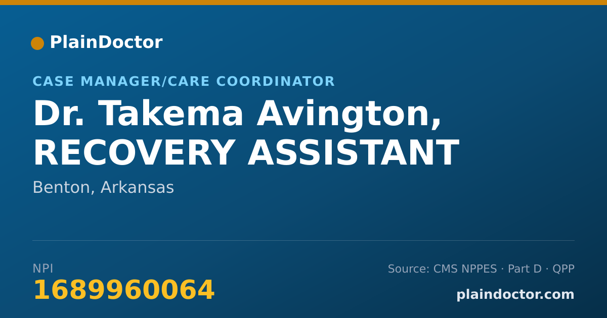 Shareable card for Takema Avington, RECOVERY ASSISTANT - Case Manager/Care Coordinator, Benton, AR