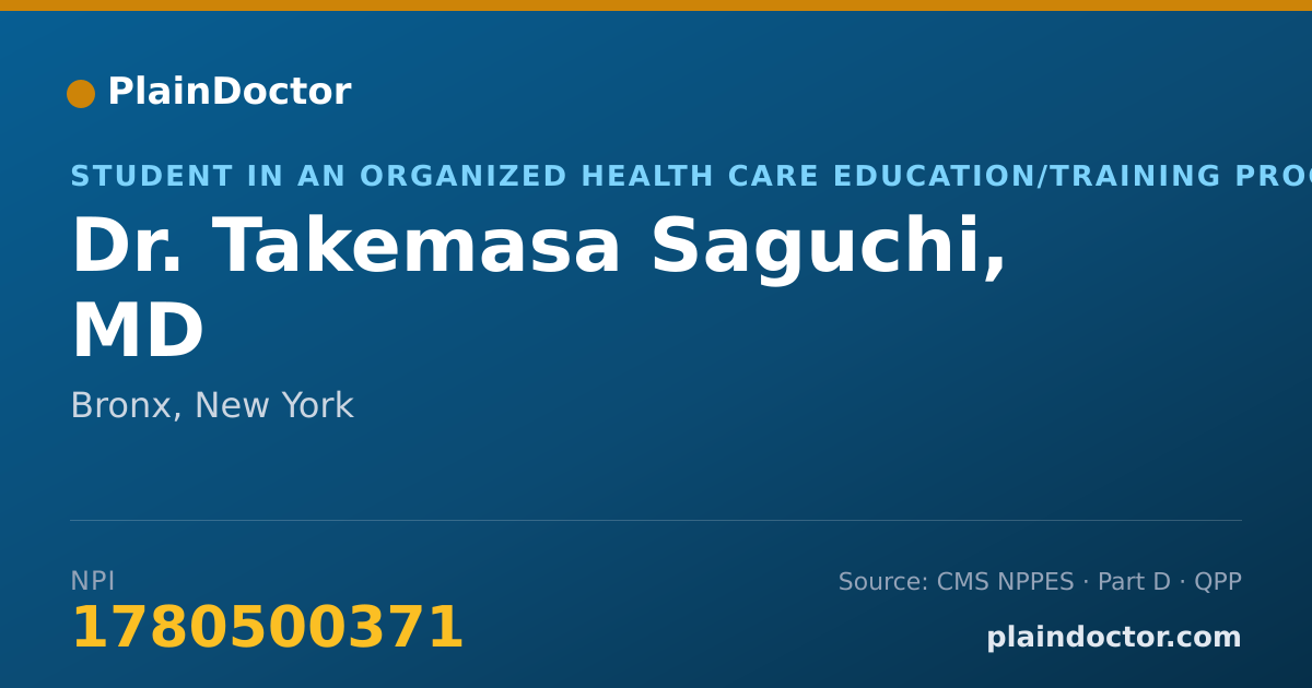 Shareable card for Takemasa Saguchi, MD - Student in an Organized Health Care Education/Training Program, Bronx, NY