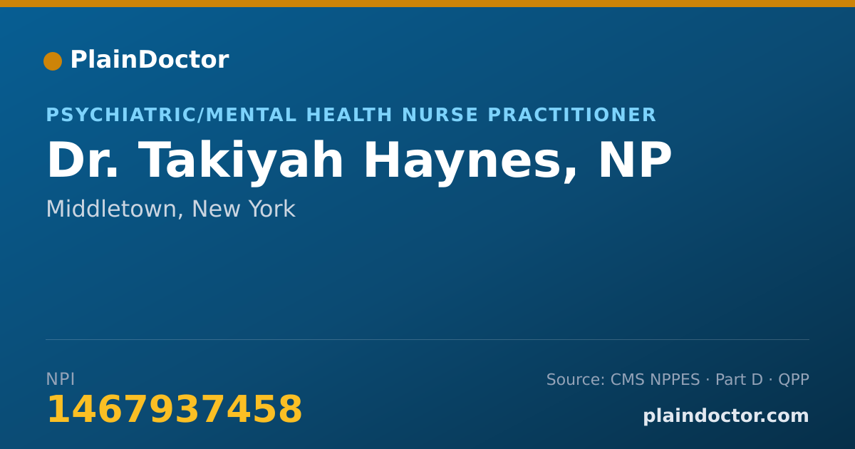 Shareable card for Takiyah Haynes, NP - Psychiatric/Mental Health Nurse Practitioner, Middletown, NY