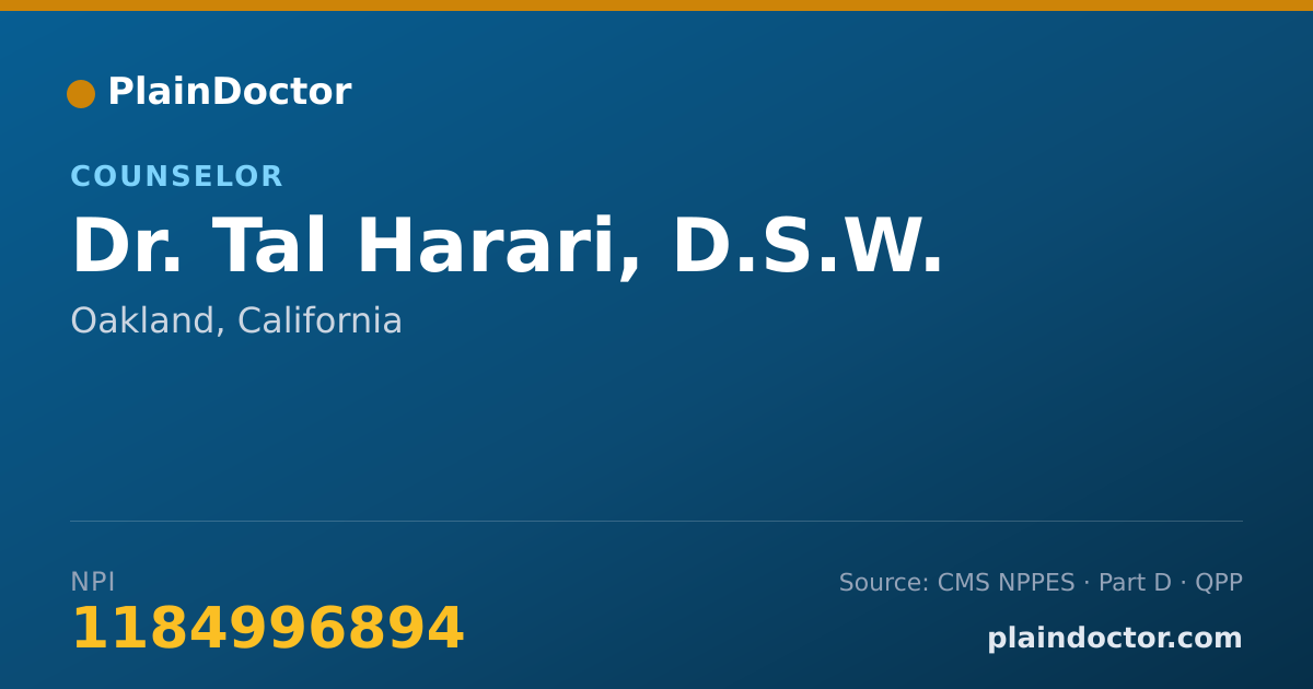 Shareable card for Tal Harari, D.S.W. - Counselor, Oakland, CA
