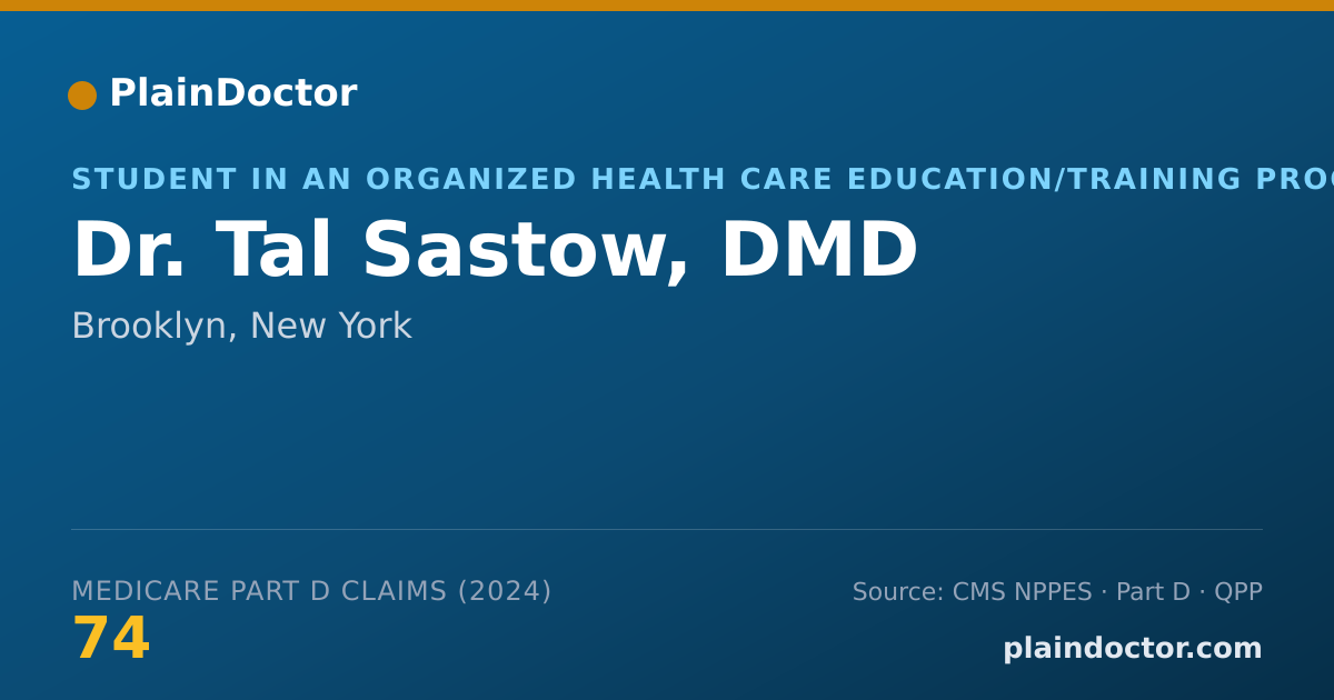 Shareable card for Tal Sastow, DMD - Student in an Organized Health Care Education/Training Program, Brooklyn, NY