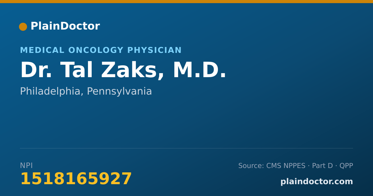 Shareable card for Tal Zaks, M.D. - Medical Oncology Physician, Philadelphia, PA