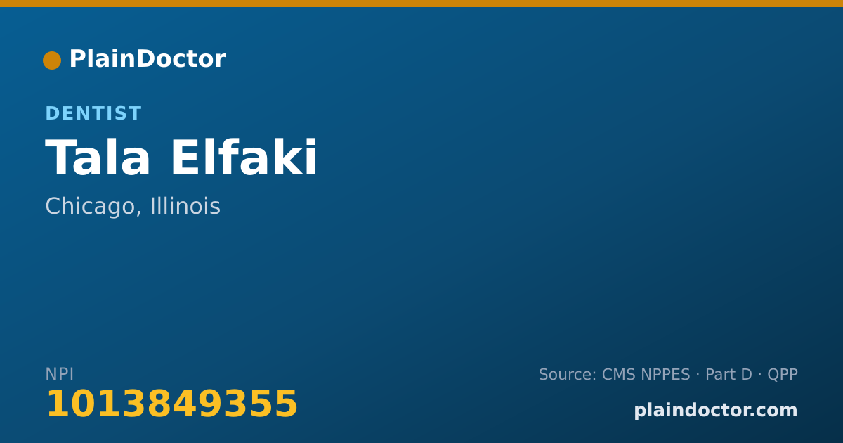Shareable card for Tala Elfaki - Dentist, Chicago, IL