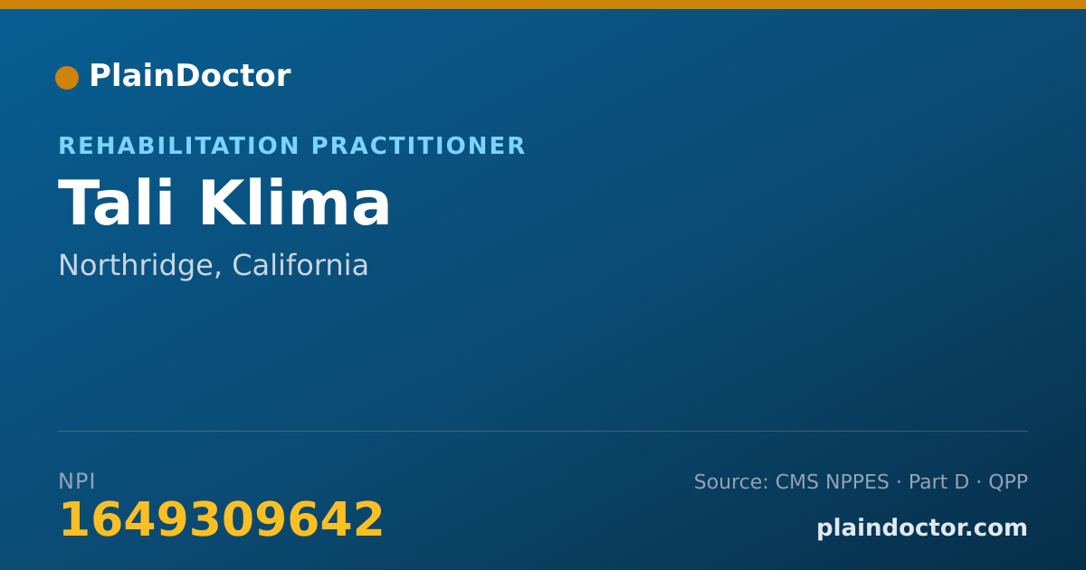 Shareable card for Tali Klima - Rehabilitation Practitioner, Northridge, CA