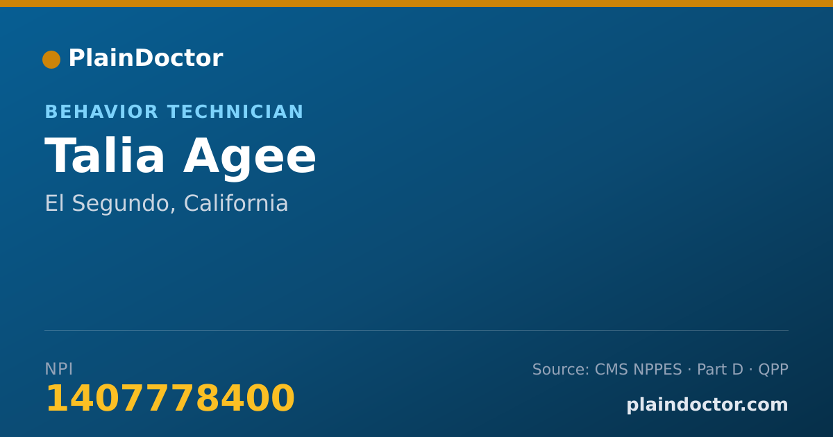 Shareable card for Talia Agee - Behavior Technician, El Segundo, CA