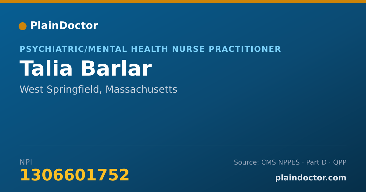 Shareable card for Talia Barlar - Psychiatric/Mental Health Nurse Practitioner, West Springfield, MA