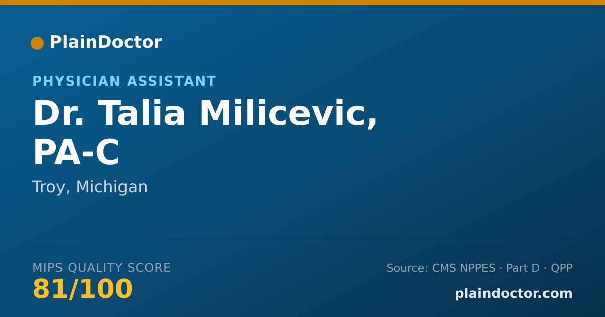 Shareable card for Talia Milicevic, PA-C - Physician Assistant, Troy, MI