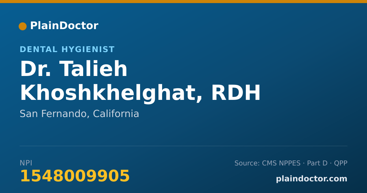 Shareable card for Talieh Khoshkhelghat, RDH - Dental Hygienist, San Fernando, CA