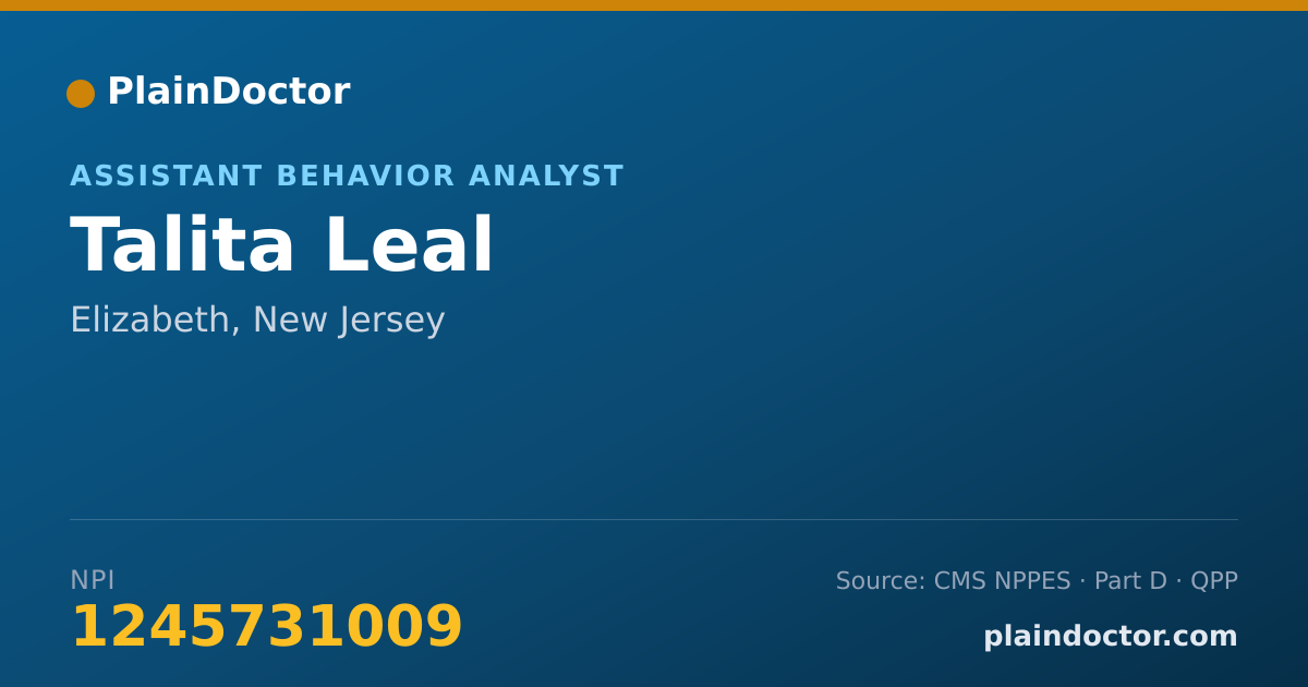 Shareable card for Talita Leal - Assistant Behavior Analyst, Elizabeth, NJ