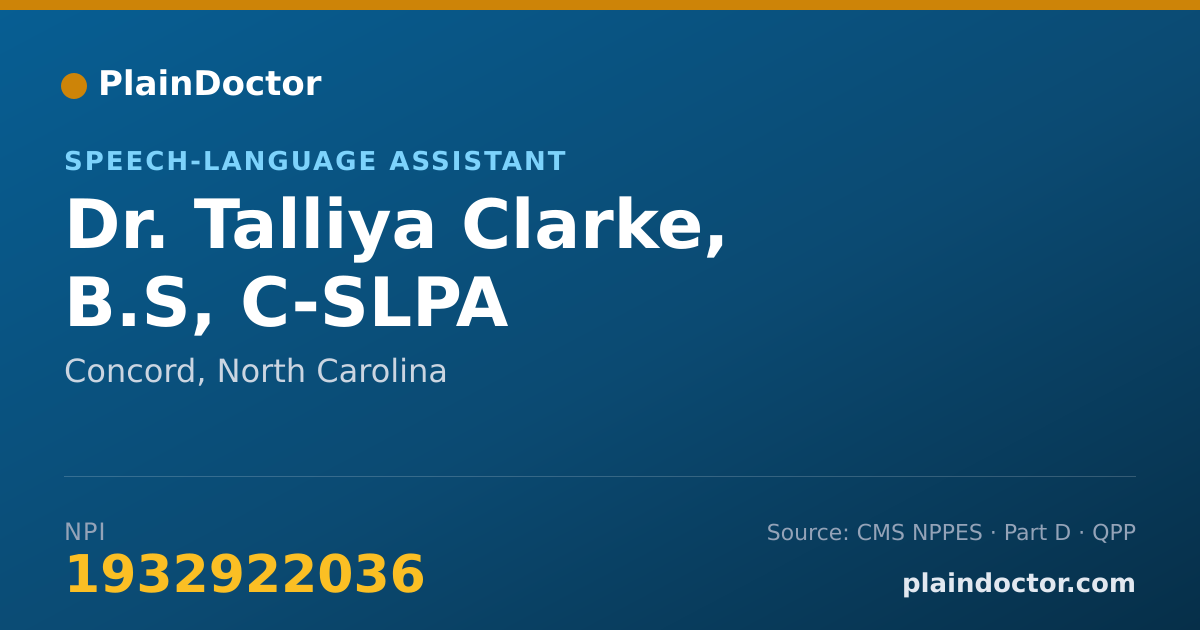 Shareable card for Talliya Clarke, B.S, C-SLPA - Speech-Language Assistant, Concord, NC