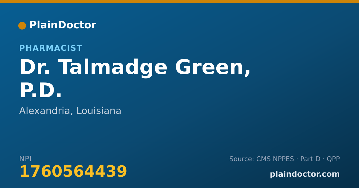 Shareable card for Talmadge Green, P.D. - Pharmacist, Alexandria, LA