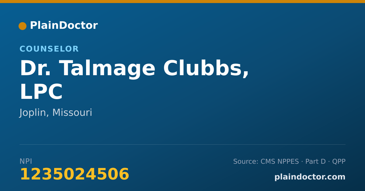 Shareable card for Talmage Clubbs, LPC - Counselor, Joplin, MO