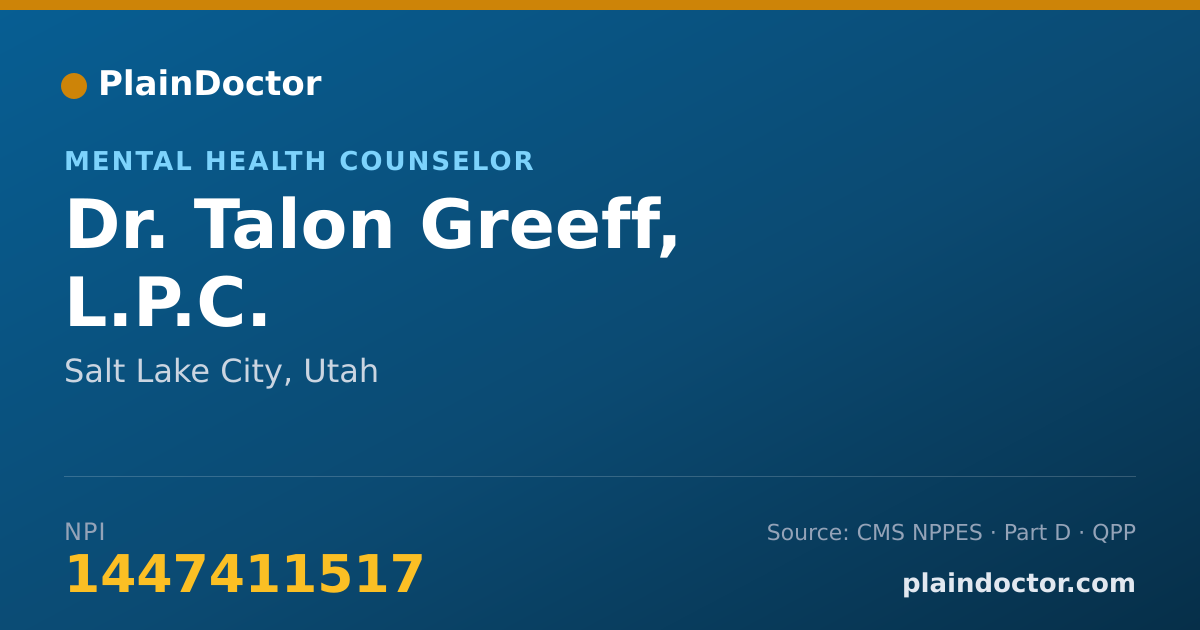 Shareable card for Talon Greeff, L.P.C. - Mental Health Counselor, Salt Lake City, UT
