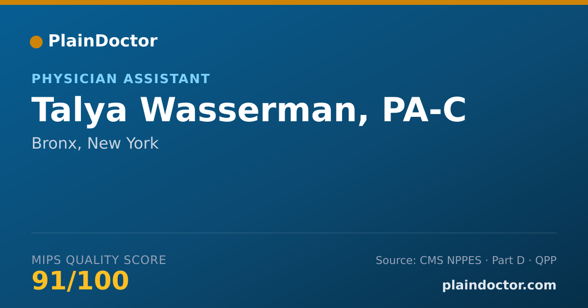 Shareable card for Talya Wasserman, PA-C - Physician Assistant, Bronx, NY