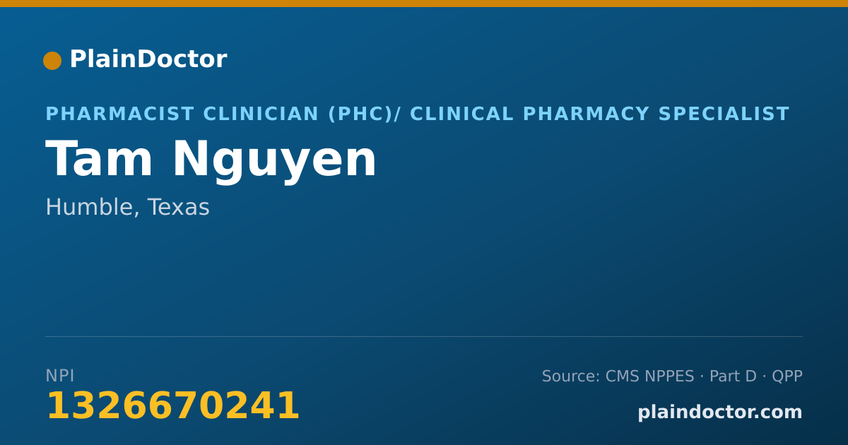 Shareable card for Tam Nguyen - Pharmacist Clinician (PhC)/ Clinical Pharmacy Specialist, Humble, TX